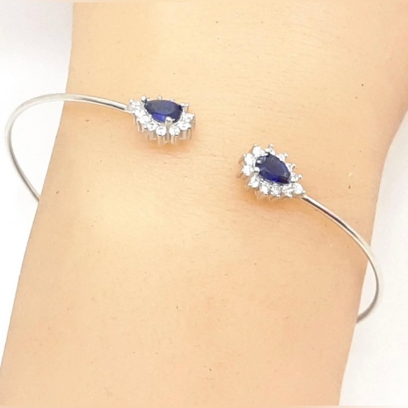 1.10ctw Natural Kyanite & White Sapphire 925 Silver Bangle Bracelet 3.8g